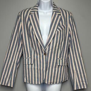 NWT Ann Klein Nautical Americana Striped One Button Old Money Blazer Womens Sz M
